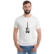 Qivi Beyaz Ve Siyah Elektro Gitar Baskılı Beyaz Erkek Örme T-shirt