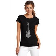 Qivi Beyaz ve Siyah Elektro Gitar Siyah Kadın Örme T-shirt