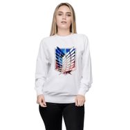 Qivi BGA0298-KDNSW Attack On Titan Baskılı Örme Kadın Beyaz Sweatshirt