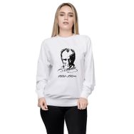 Qivi BGA1075-KDNSWA1 K Atatürk İmza 1881 1938 Baskılı Beyaz Uzun Kol Örme Kadın Sweatshirt