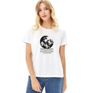 Qivi Bikes World Baskılı Beyaz Kadın Örme T-shirt