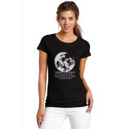 Qivi Bikes World Baskılı Siyah Kadın Örme T-shirt