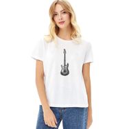 Qivi Drawing Elektro Guitar Red Baskılı Örme Beyaz Kadın T-shirt