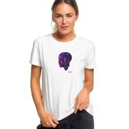 Qivi Eleven Mor Baskılı Beyaz Kadın Örme T-shirt