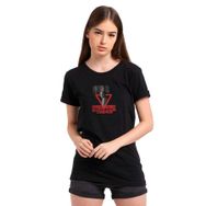 Qivi Eleven Üçgen Baskılı Siyah Kadın Örme T-shirt