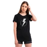 Qivi Flash Lightning Baskılı Siyah Kadın Örme T-shirt