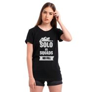Qivi Fortnıte Solo Vs Squads No Fill Baskılı Siyah Kadın Örme T-shirt