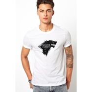 Qivi G O T Stark Baskılı Beyaz Erkek Örme T-shirt