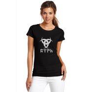 Qivi Göktürk Türk Teşkilatı Mahsusa Baskılı Siyah Kadın Örme T-shirt
