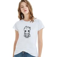 Qivi Groot Pattern Logo Çizim Baskılı Kadın Beyaz Örme T-shirt