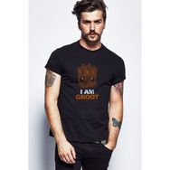 Qivi I Am Groot Baskılı Siyah Erkek Örme T-shirt
