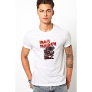 Qivi Iron Maiden Ed Force One Canavar Yolda Baskılı Beyaz Erkek T-shirt