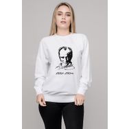 Qivi K Atatürk İmza 1881 1938 Baskılı Beyaz Uzun Kol Örme Kadın Sweatshirt