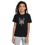 Qivi Kafatası Ve Kanatlar Ile Gri Kılıç Baskılı Unisex Çocuk Siyah T-shirt