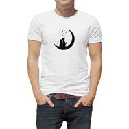 Qivi Kediler Aşk Ay Yıldızlar Baskılı Beyaz Erkek T-shirt