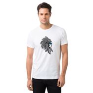 Qivi Kızılderili Kız Mavi Şeritli Baskılı Beyaz Erkek T-shirt