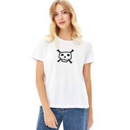 Qivi Kurukafa Icon Baskılı Beyaz Örme Kadın T-shirt
