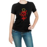 Qivi Kurukafa Oraak Balık Baskılı Siyah Örme Kadın T-shirt