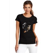 Qivi Leon Profesional Baskılı Siyah Örme Kadın T-shirt