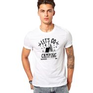 Qivi Lets Go Camping Çadır Baskılı Beyaz Erkek T-shirt
