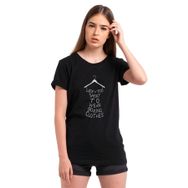 Qivi Life is Too Short to Wear Boring Baskılı Siyah Örme Kadın T-shirt