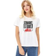 Qivi Lucifer Straight Outta Hell Baskılı Beyaz Kadın Örme T-shirt
