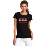 Qivi My World Baskılı Siyah Kadın Örme T-shirt