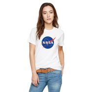 Qivi Nasa Logo Simge Baskılı Beyaz Kadın Örme T-shirt