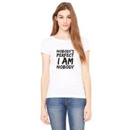 Qivi Nobodys Perfect I Am Nobody Baskılı Beyaz Örme Kadın T-shirt