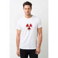 Qivi Nükleer Baskılı Beyaz Erkek Örme T-shirt
