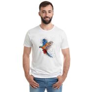 Qivi Papağan Sulu Boya Damlamalı Baskılı Beyaz Erkek T-shirt
