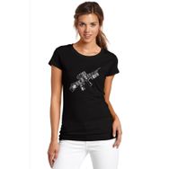 Qivi Photography Tactical Camera Baskılı Siyah Kadın Örme T-shirt
