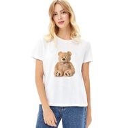 Qivi Polo Bear Baskılı Beyaz Kadın T-shirt
