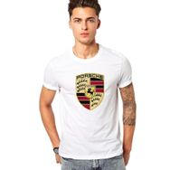 Qivi Porsche Logo Baskılı Beyaz Erkek T-shirt