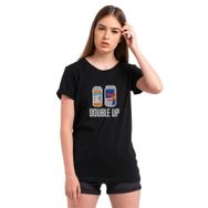 Qivi Pubg Double Up Baskılı Siyah Örme Kadın T-shirt