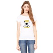 Qivi Pubg Kurukafa Sarı Gri Baskılı Beyaz Örme Kadın T-shirt