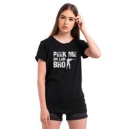 Qivi Pubg Peek Me on Lan Bro Baskılı Siyah Örme Kadın T-shirt