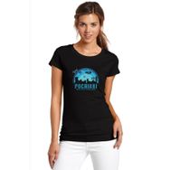 Qivi Pubg Pochinki Visit Mavi Baskılı Siyah Örme Kadın T-shirt