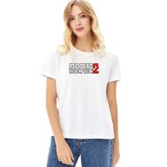 Qivi Red Dead Beyaz Logo Baskılı Beyaz Örme Kadın T-shirt