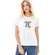 Qivi RF0246-KDNTS 14 Mart Dünya Pi Günü Dj Baskılı Beyaz Kadın Örme T-shirt