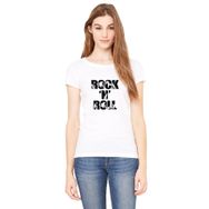 Qivi Rockn Roll Gitar Rock Adamlar Sanatçılar Baskılı Beyaz Örme Kadın T-shirt