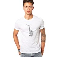 Qivi Saksafon Baskılı Beyaz Erkek T-shirt