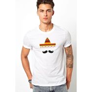 Qivi Sapka Bıyık Baskılı Beyaz Erkek T-shirt