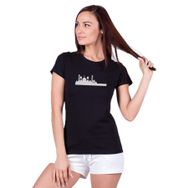 Qivi SFK0079KDNTS Silhouette Mosque Baskılı Siyah Örme Kadın T-Shirt
