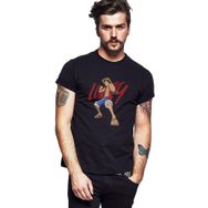 Qivi SFK0518ERKTS Anime Onepiece Luffy Baskılı Siyah Örme Erkek T-shirt