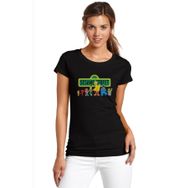 Qivi SFK0563KDNTS Susam Sokağı Baskılı Siyah Örme Kadın T-shirt