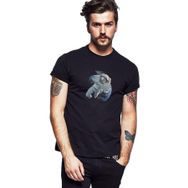 Qivi SFK0590ERKTS Astronot Dünyadan Uzaya Yolculuk Baskılı Siyah Örme Erkek T-shirt
