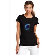 Qivi SFK0608KDNTS Renkli Dünya Baskılı Siyah Örme Kadın T-shirt