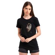 Qivi SFK0686KDNTS HP7 Baskılı Siyah Örme Kadın T-shirt