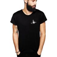 Qivi SFK0757ERKTS Astronot Jüpiter Bisiklet Baskılı Siyah Örme Erkek T-shirt